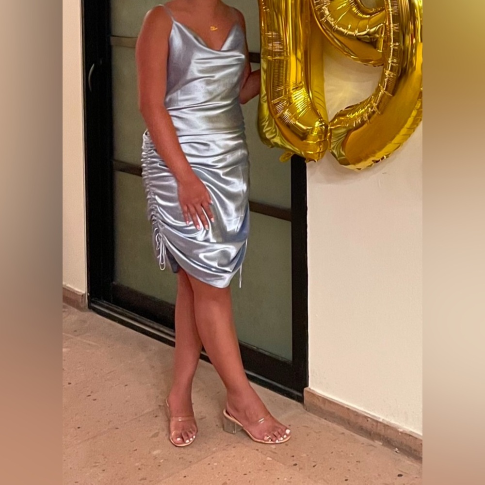 Miss Lola Satin Light Blue Dress